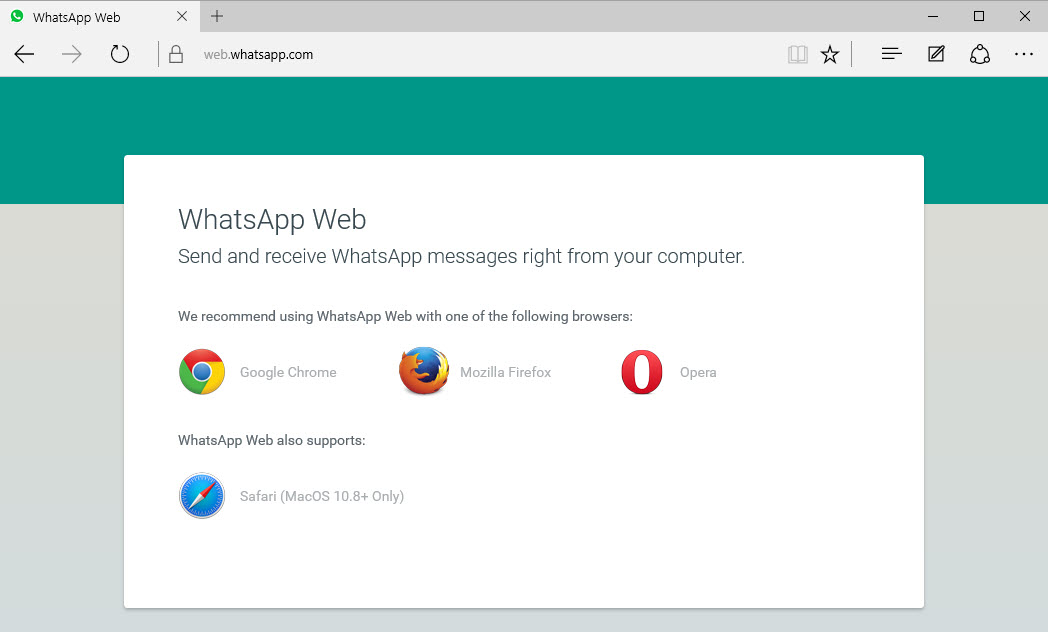 Access Whatsapp Web in Microsoft Edge browser