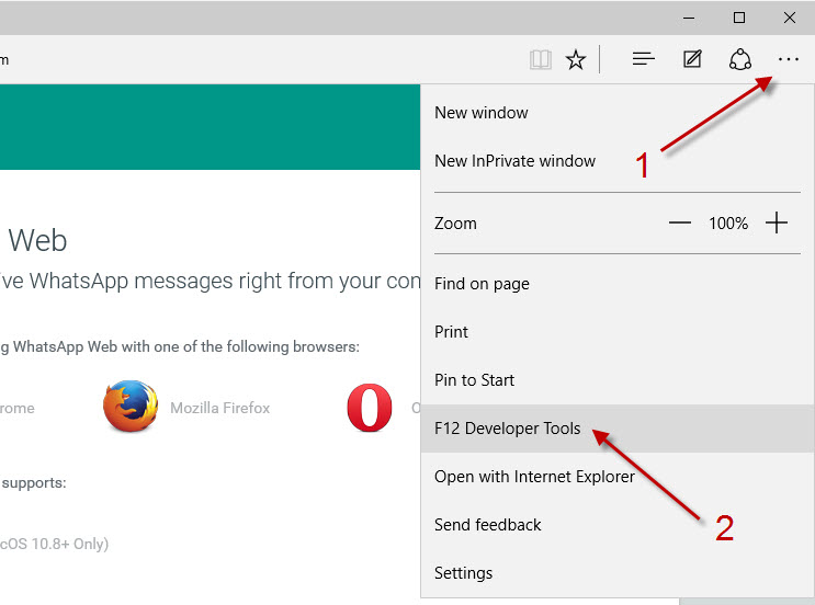 Access Whatsapp Web in Microsoft Edge browser