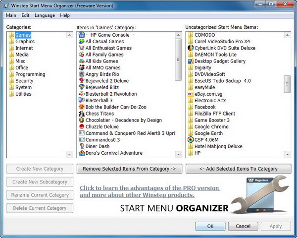 Organize Windows Start Menu into Categories