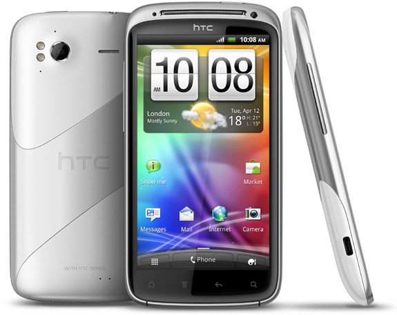 White HTC Sensation with Ice Cream Sandwich OS