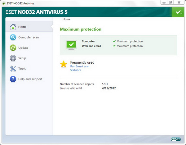 ESET NOD32 Antivirus 5 - Main Screen