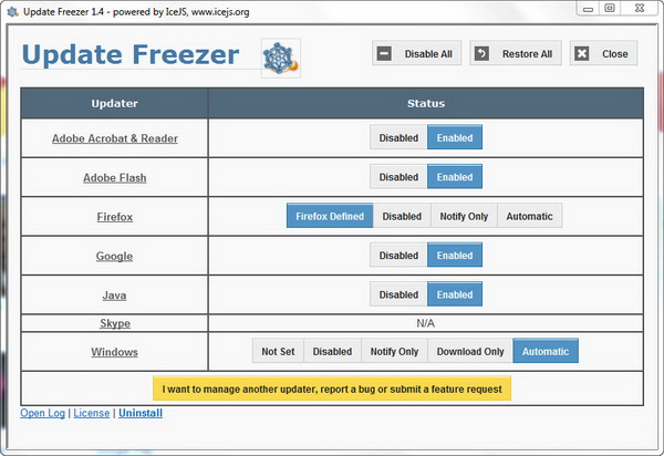 Disable Automatic Software Updates with UpdateFreezer