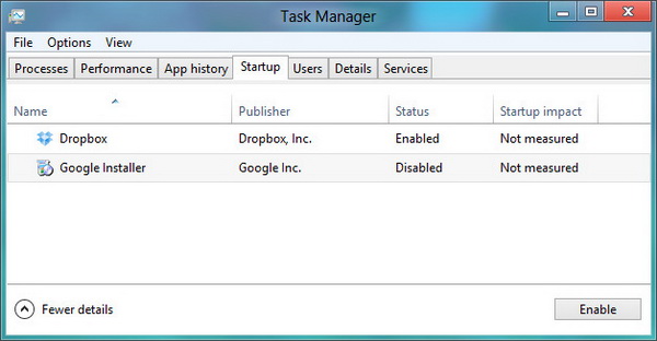 Windows 8 - Enable or Disable Startup Items