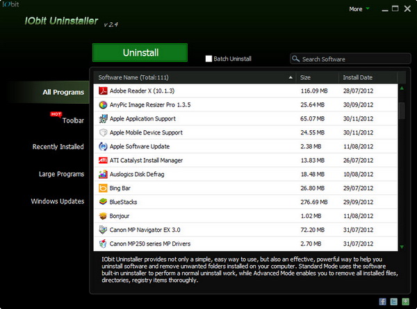 IObit Uninstaller 2.4 with New Interface