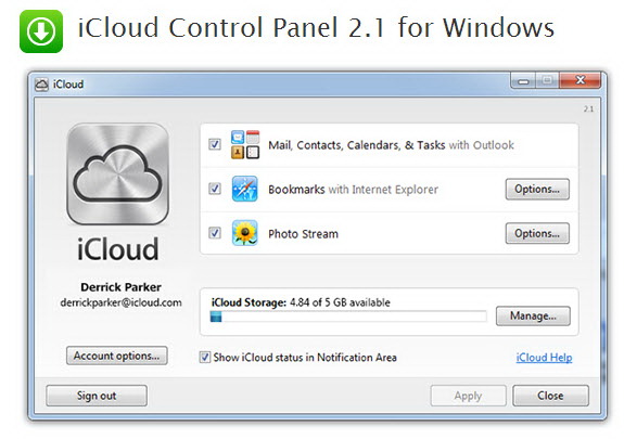 iCloud Control Panel 2.1 for Windows