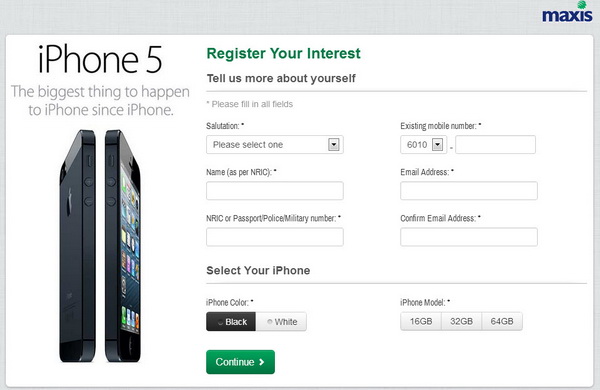 iPhone 5 - Registration of Interest at Maxis Malaysia