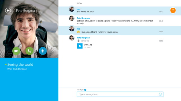 Skype for Windows 8 comes with File Sharing