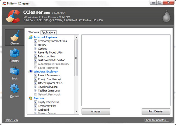 CCleaner v4.00 for Windows