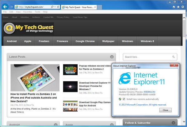 Internet Explorer 11 on Windows 7