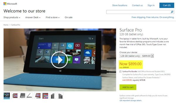 Surface Pros get $100 Price Cut