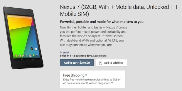 New Nexus 7 32GB with LTE available in US