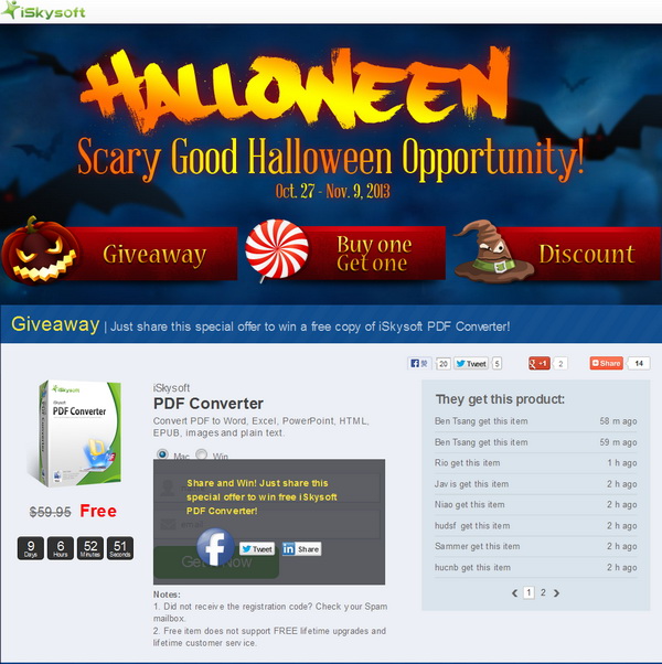 iSkySoft PDF Converter Halloween Giveaway