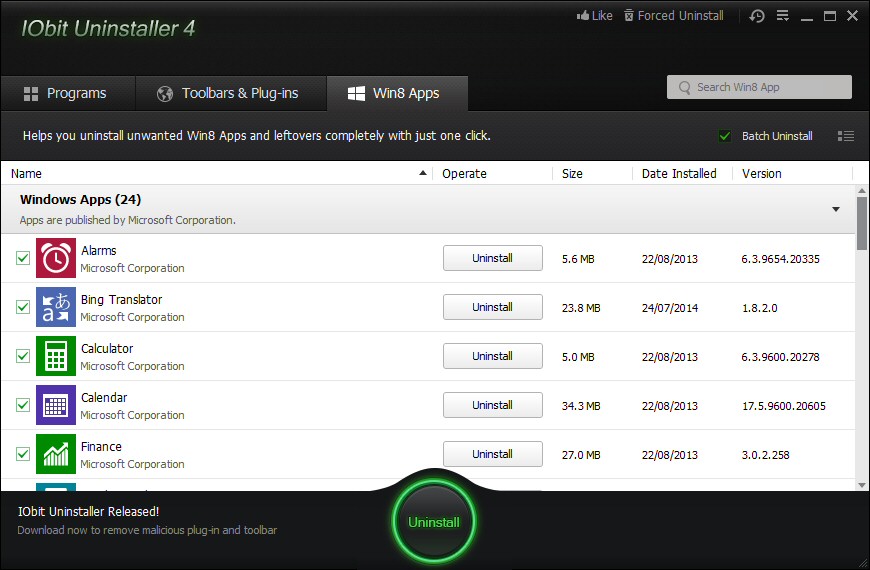 IObit Uninstaller - completely removes Windows 8 Apps