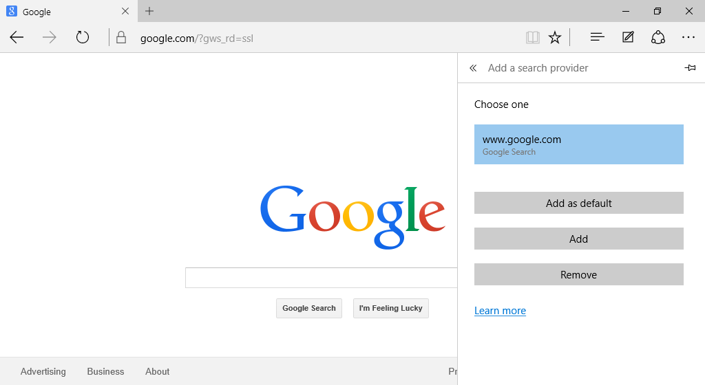 How to change the default search engine in Microsoft Edge to Google?