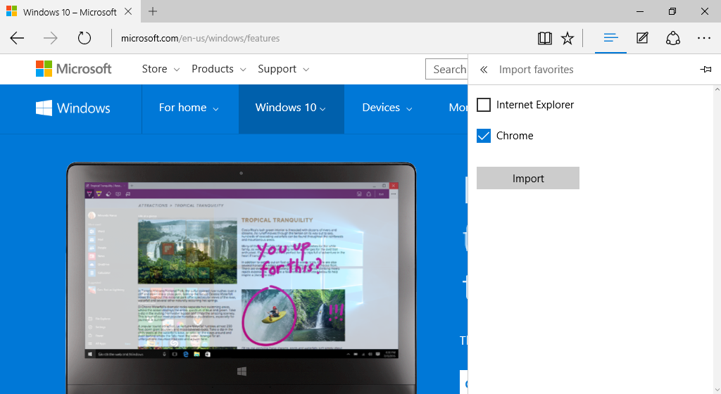Import Google Chrome, Internet Explorer Bookmarks to Microsoft Edge