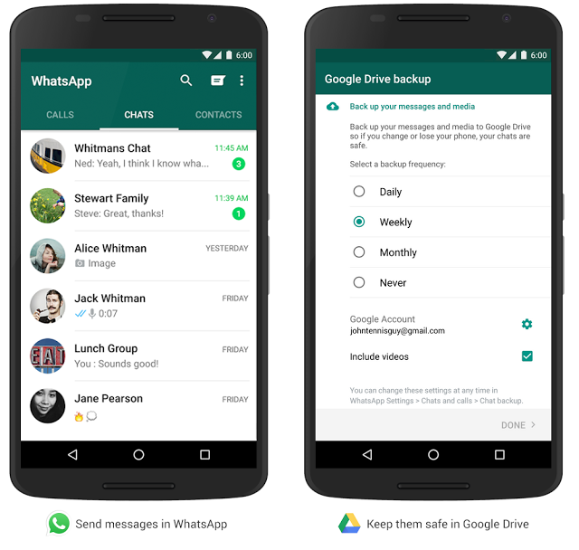 Whataspp for Android introduces Google Drive Backup feature