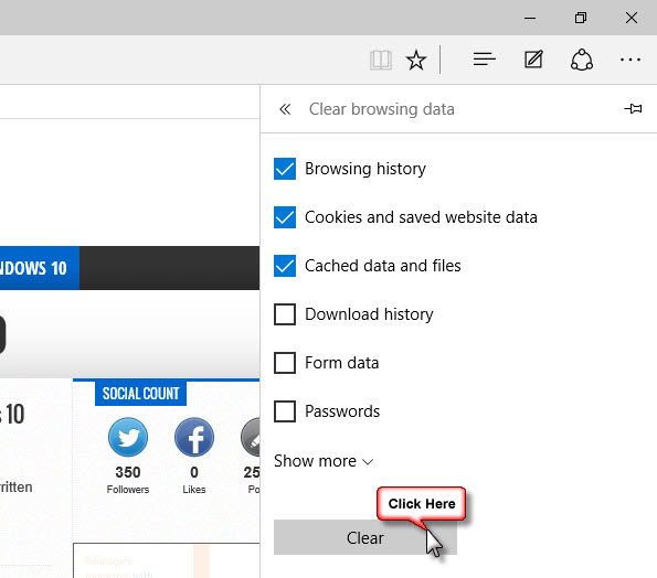 Clear Browsing data in Microsoft Edge